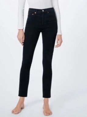 RE/DONE 90s High-Rise Ankle-Crop Button-FlyJeans Black Cigarette Capri Size 27